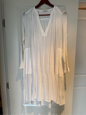 Sunday White Gauze V-Neck Midi Dress